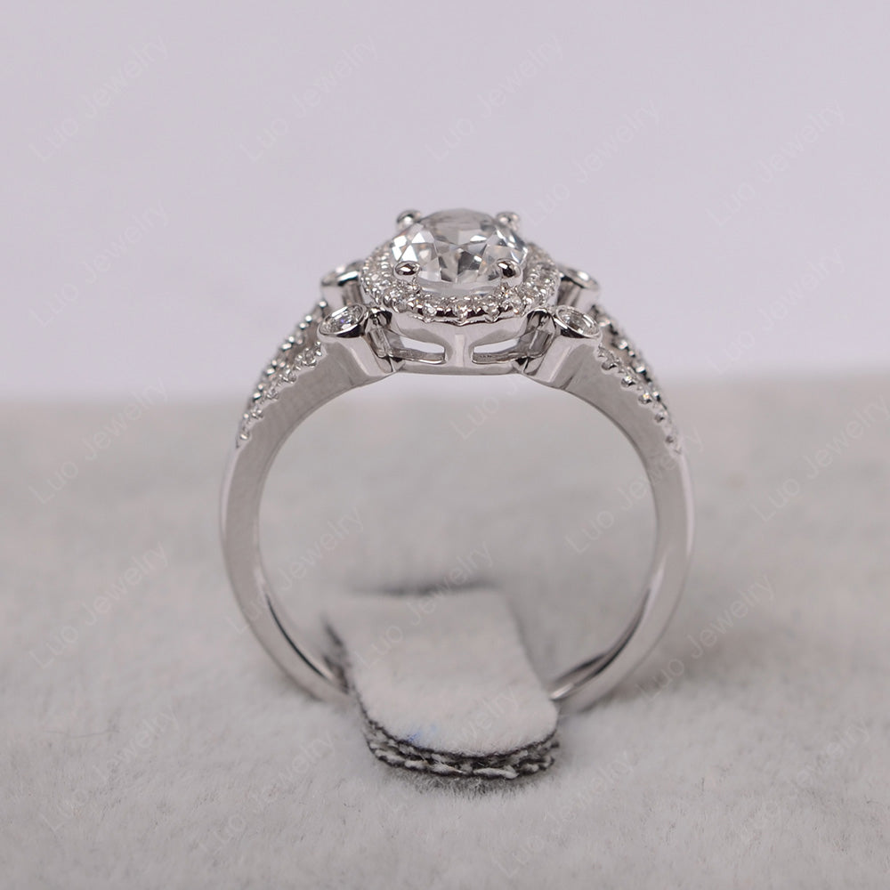 Oval White Topaz Art Deco Engagement Ring Gold - LUO Jewelry