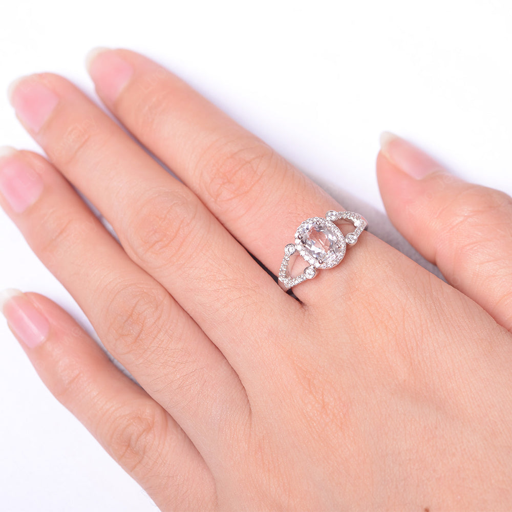 Oval White Topaz Art Deco Engagement Ring Gold - LUO Jewelry