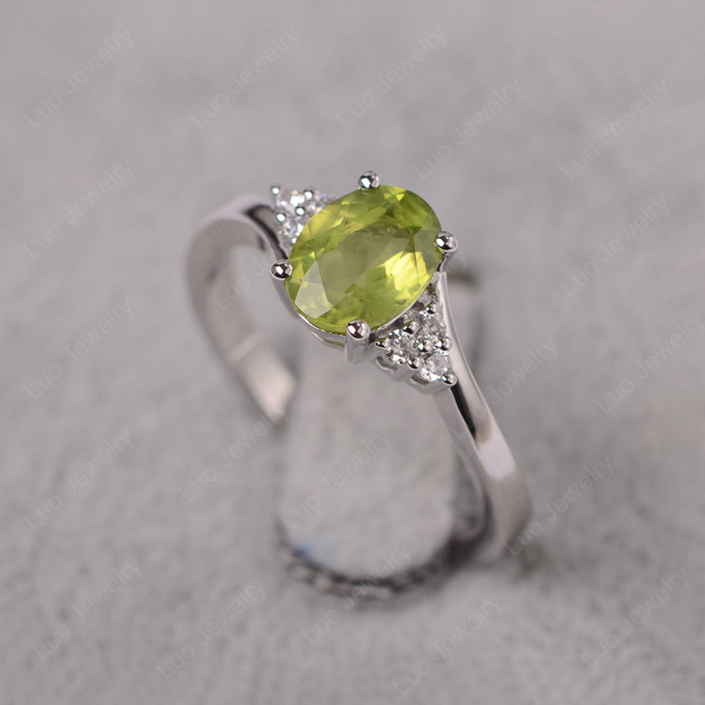 Oval Cut Peridot Engagement Ring For Girls - LUO Jewelry