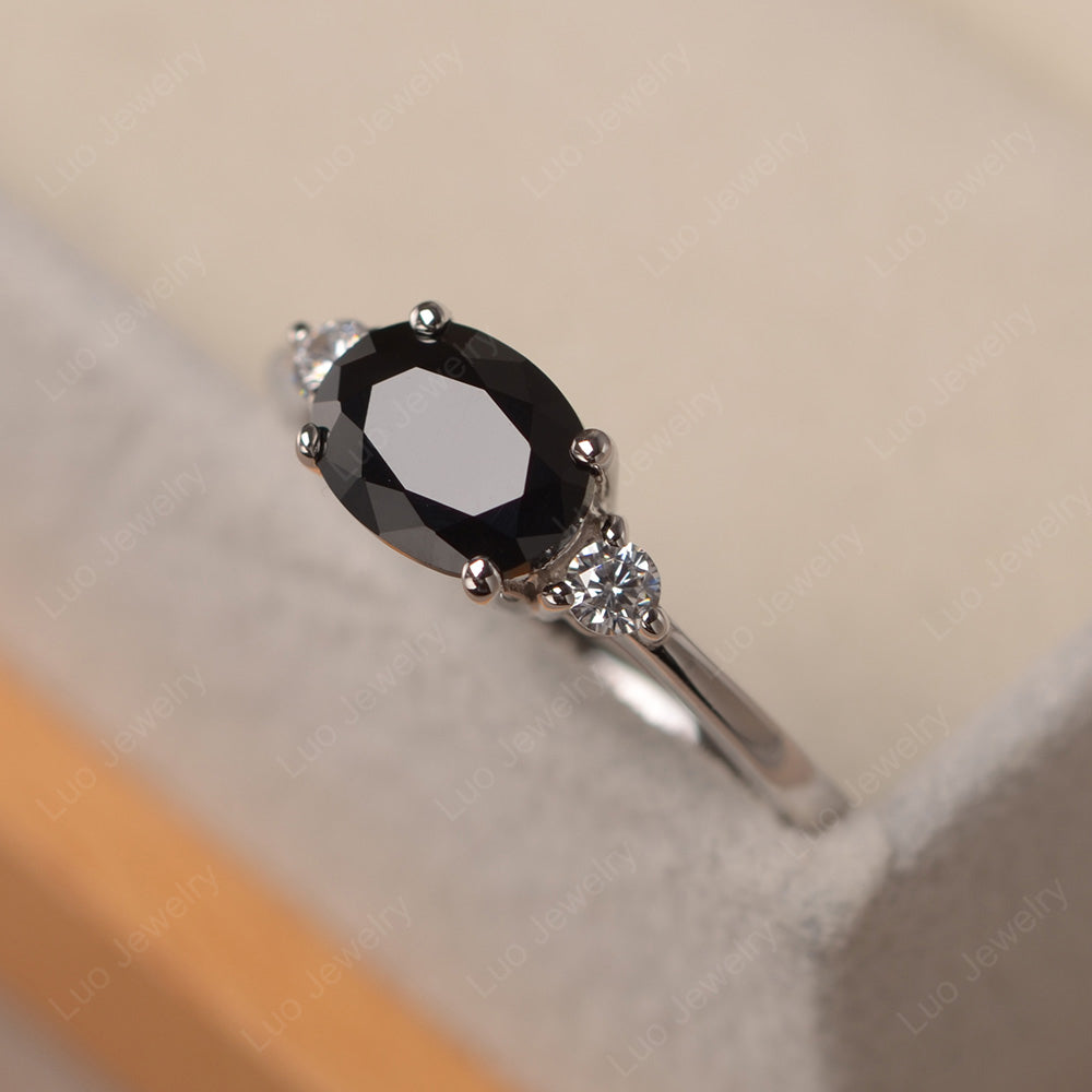 Oval Cut East West Black Spinel Engagement Ring - LUO Jewelry