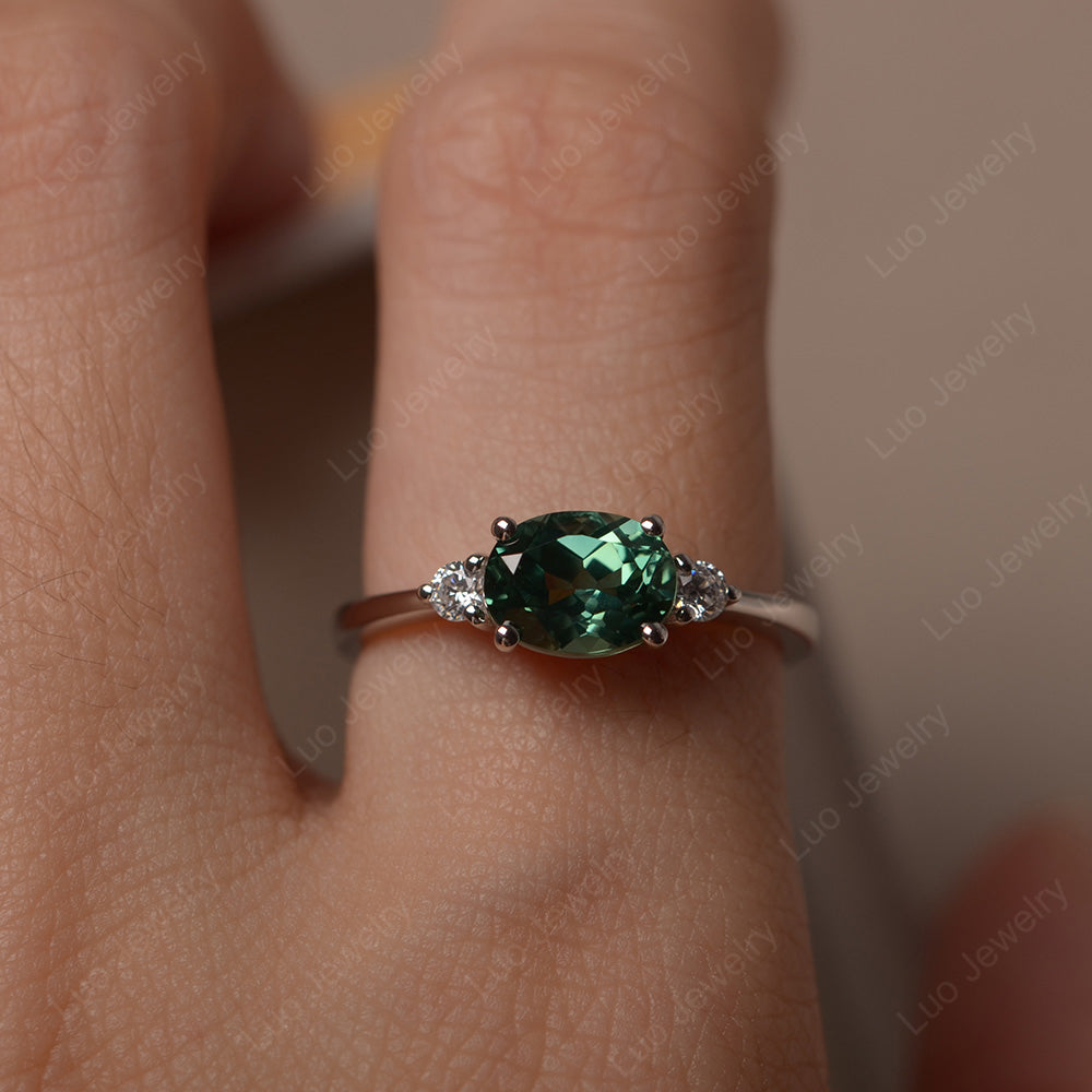 Oval Cut East West Green Sapphire Engagement Ring - LUO Jewelry
