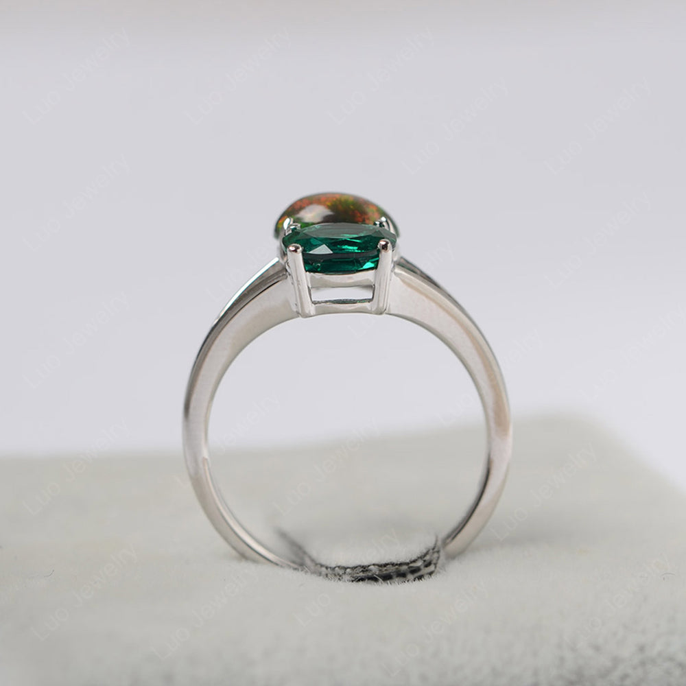 Black Opal and Emerald Ring Split Shank Ring - LUO Jewelry