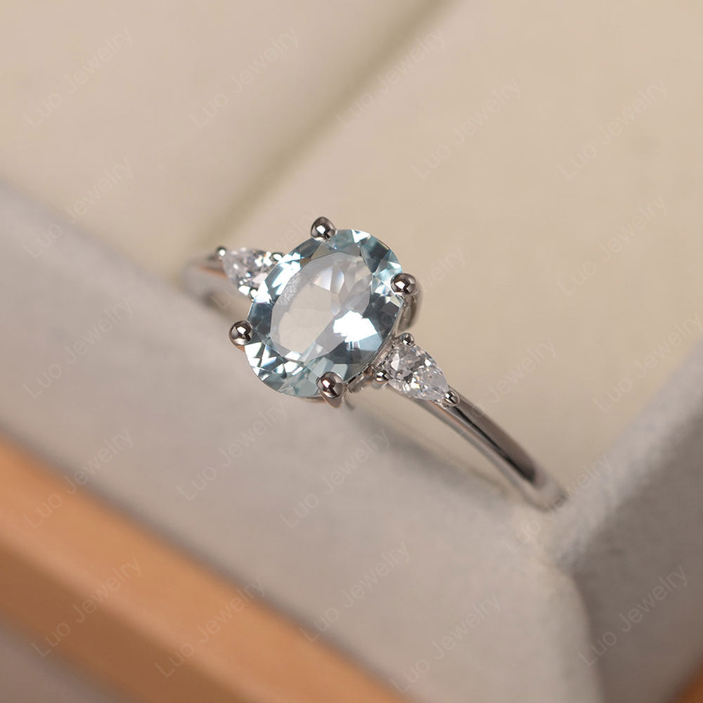 Simple Oval Cut Aquamarine Ring Yellow Gold - LUO Jewelry