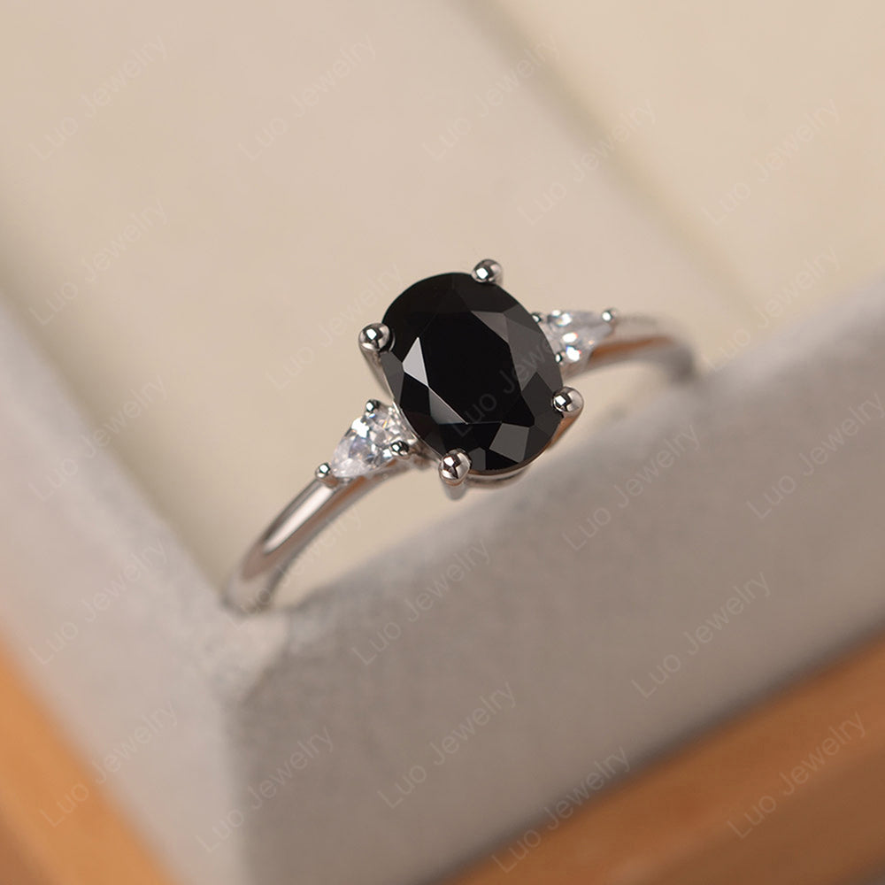 Simple Oval Cut Black Spinel Ring Yellow Gold - LUO Jewelry