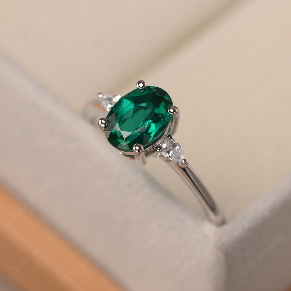 Simple Oval Cut Lab Emerald Ring Yellow Gold - LUO Jewelry