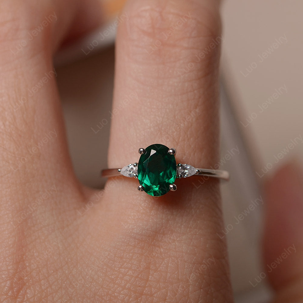 Simple Oval Cut Lab Emerald Ring Yellow Gold - LUO Jewelry