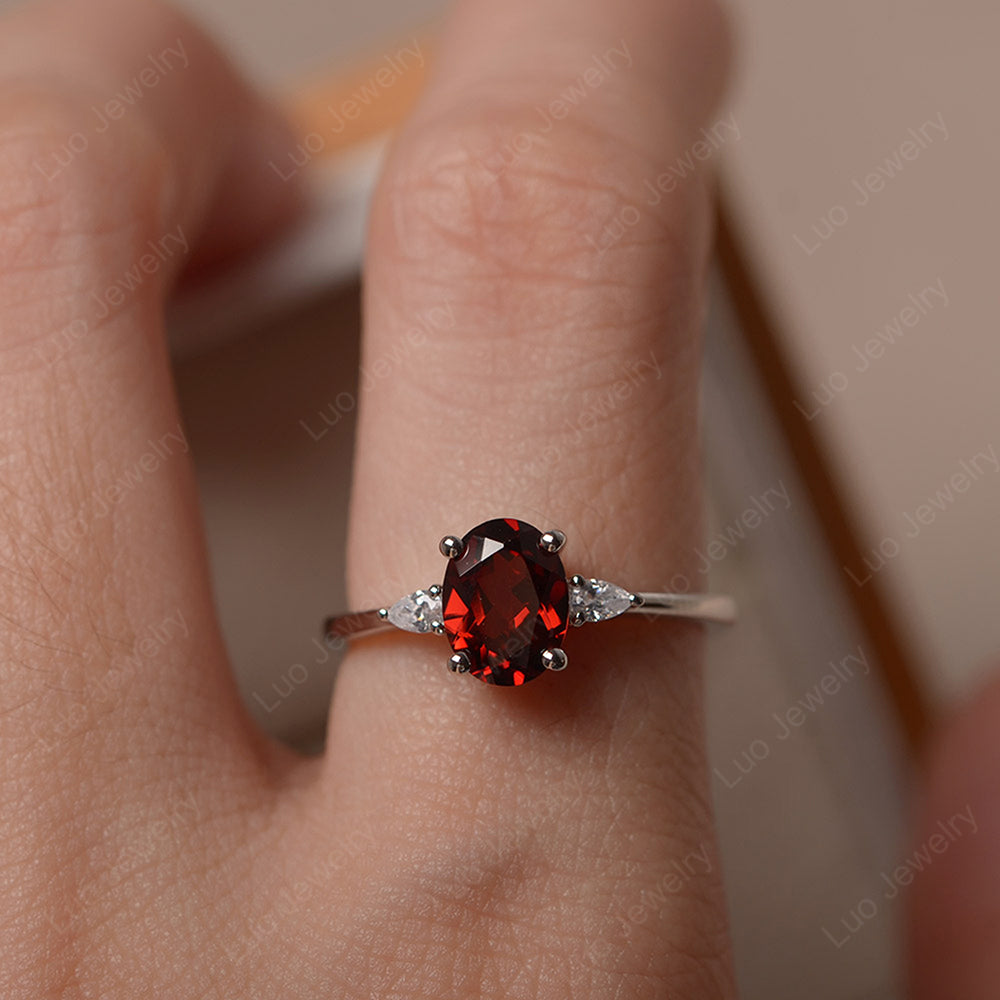 Simple Oval Cut Garnet Ring Yellow Gold - LUO Jewelry
