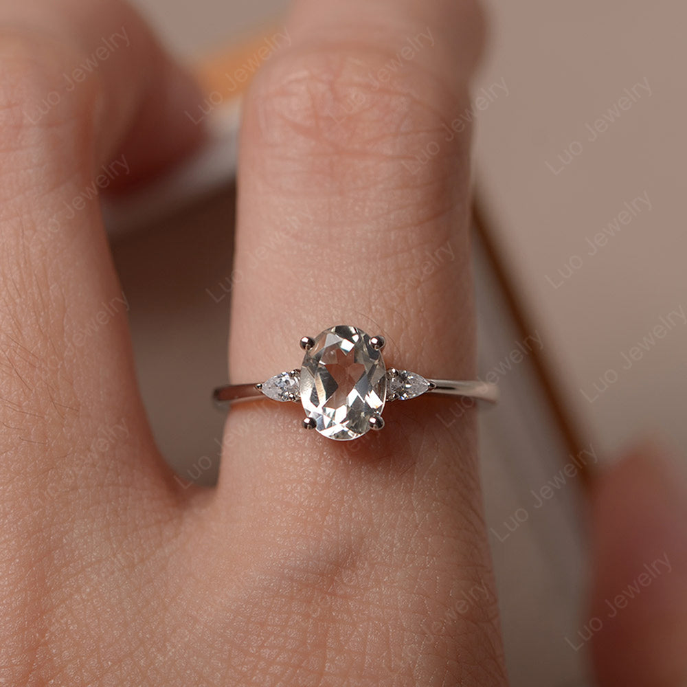 Simple Oval Cut Green Amethyst Ring Yellow Gold - LUO Jewelry