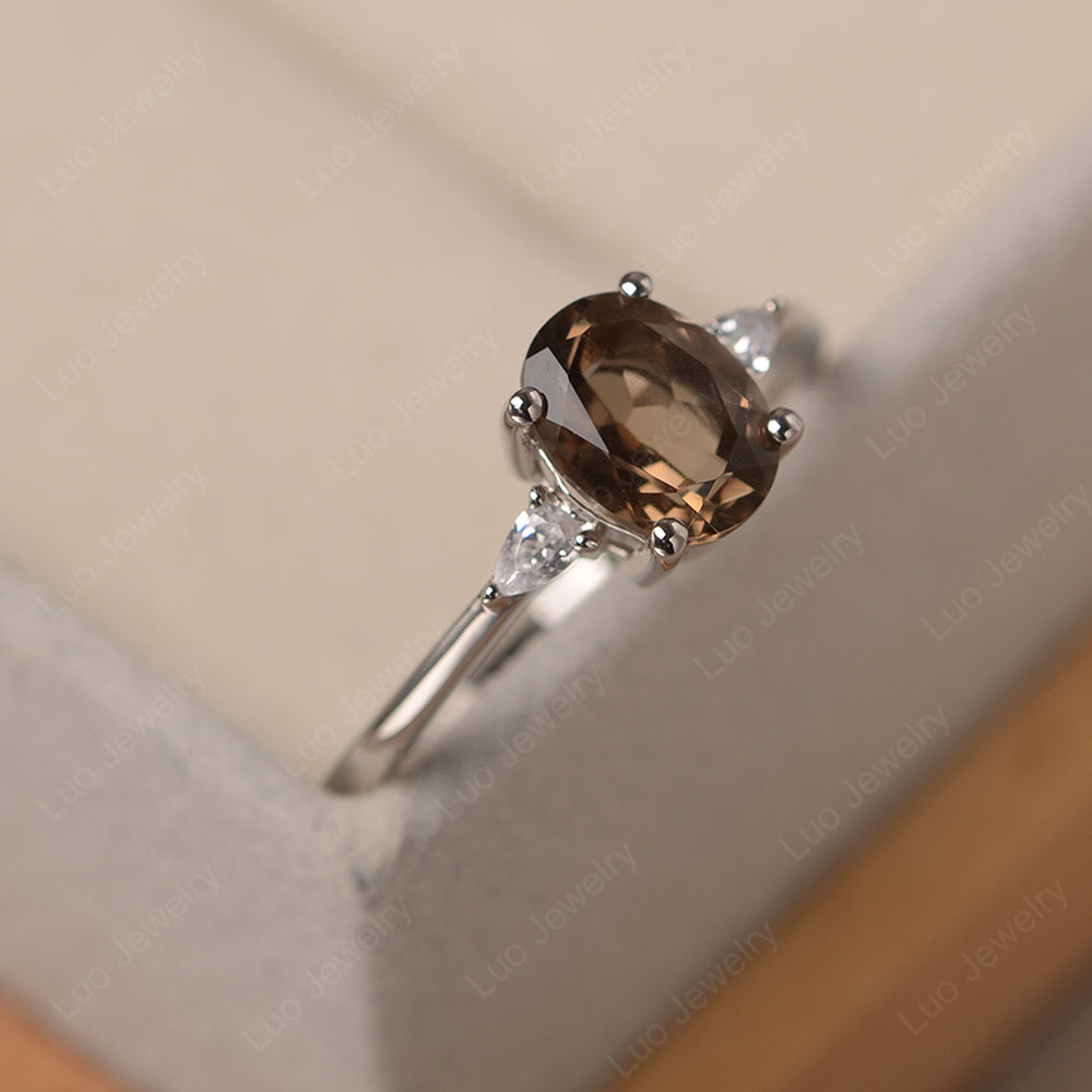 Simple Oval Cut Smoky Quartz Ring Yellow Gold - LUO Jewelry