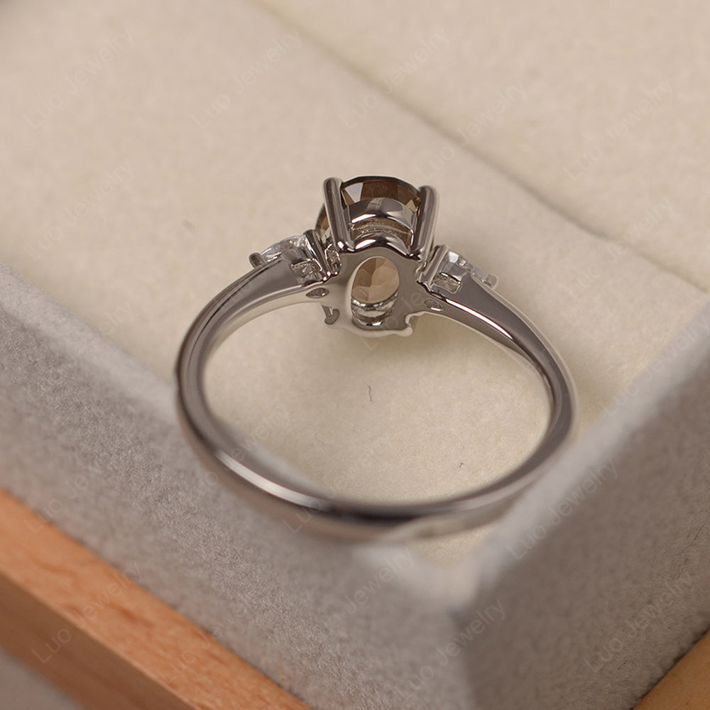 Simple Oval Cut Smoky Quartz Ring Yellow Gold - LUO Jewelry