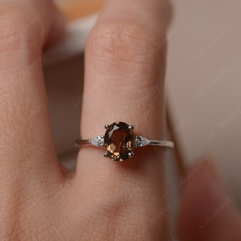Simple Oval Cut Smoky Quartz Ring Yellow Gold - LUO Jewelry