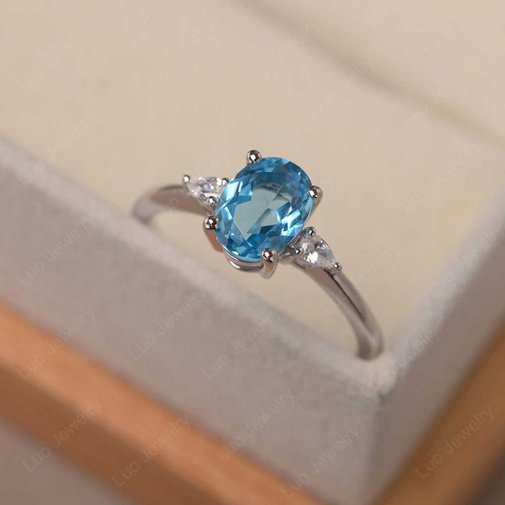 Simple Oval Cut Swiss Blue Topaz Ring Yellow Gold - LUO Jewelry