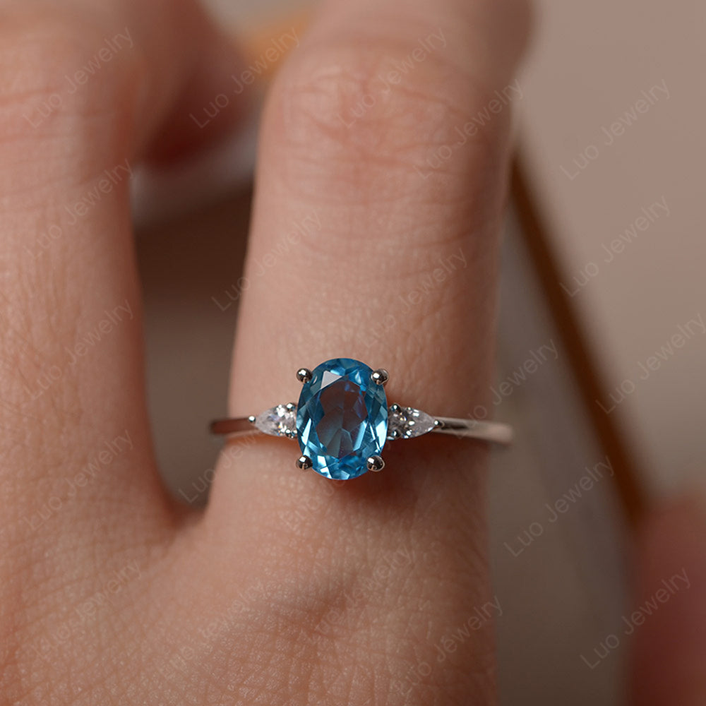 Simple Oval Cut Swiss Blue Topaz Ring Yellow Gold - LUO Jewelry