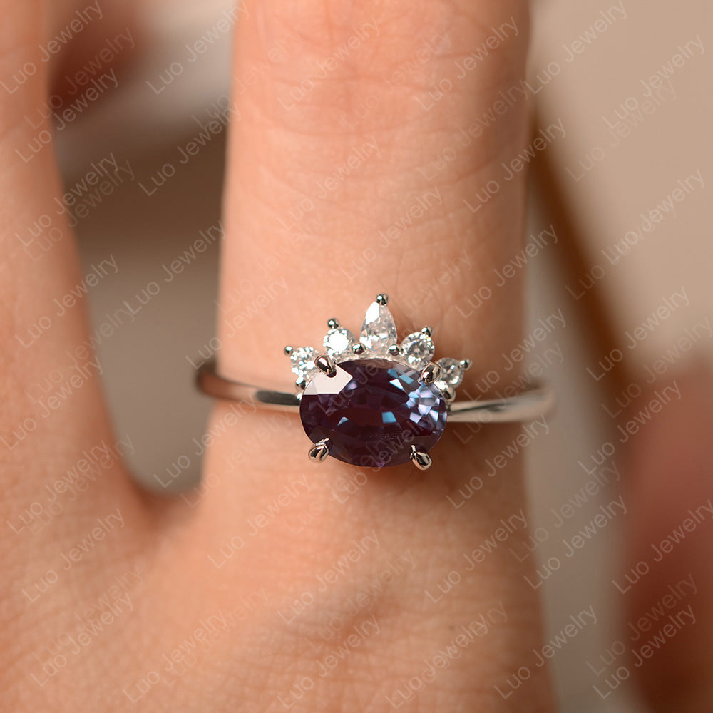 Vintage Alexandrite Ring East West Oval Cut Ring - LUO Jewelry