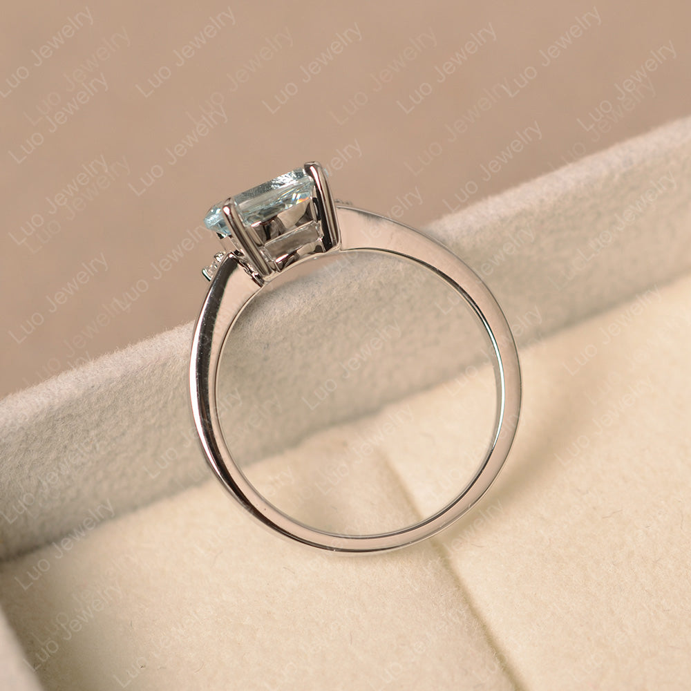 Vintage Aquamarine Ring East West Oval Cut Ring - LUO Jewelry