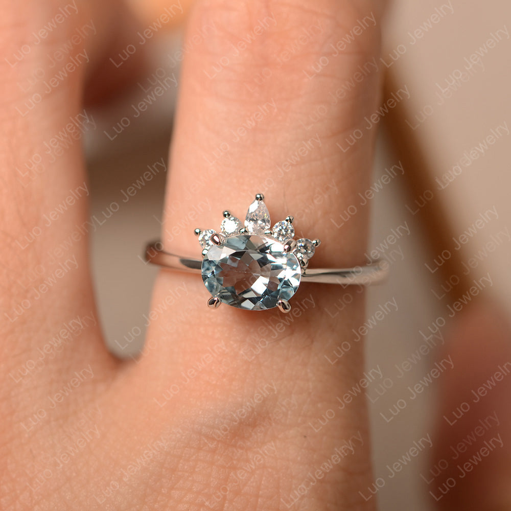 Vintage Aquamarine Ring East West Oval Cut Ring - LUO Jewelry