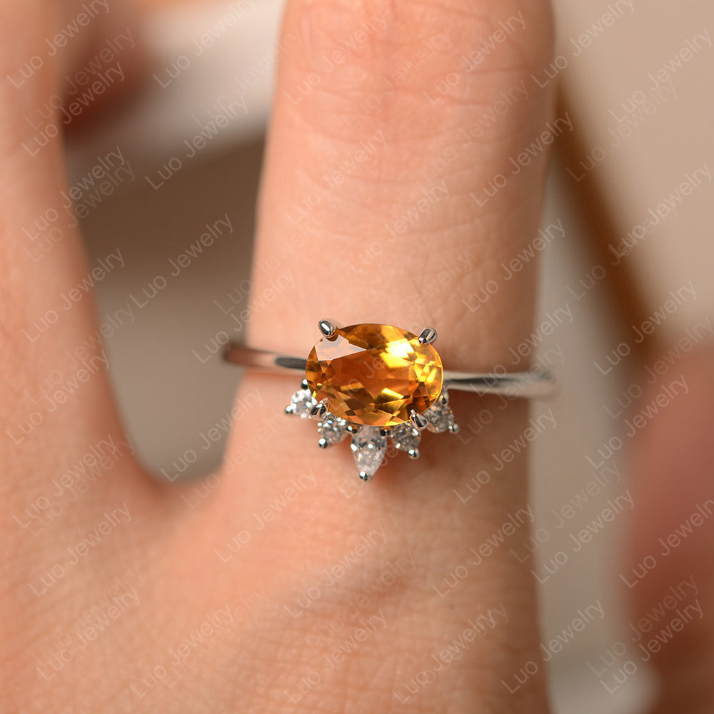 Vintage Citrine Ring East West Oval Cut Ring - LUO Jewelry