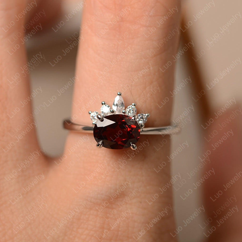 Vintage Garnet Ring East West Oval Cut Ring - LUO Jewelry