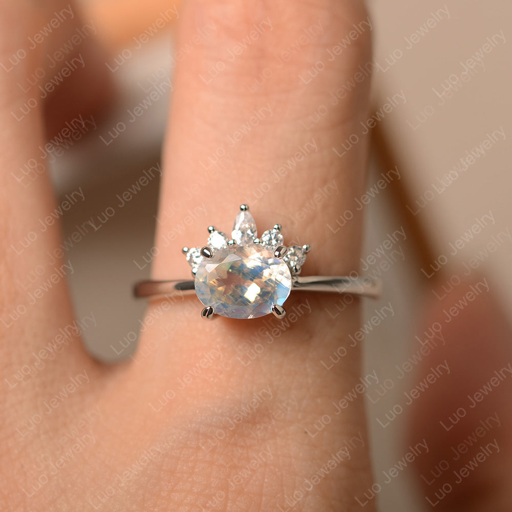 Vintage Moonstone Ring East West Oval Cut Ring - LUO Jewelry