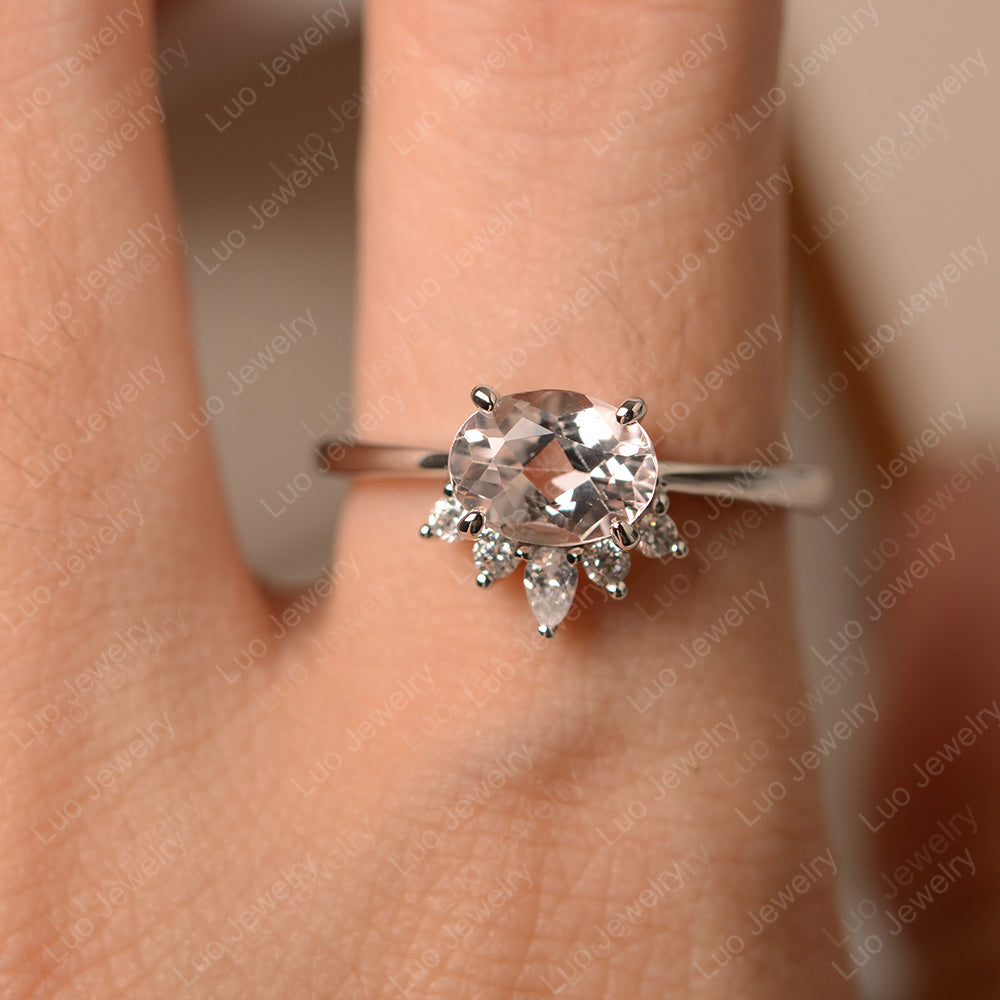 Vintage Morganite Ring East West Oval Cut Ring - LUO Jewelry