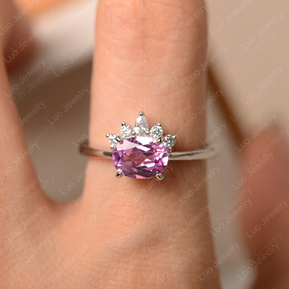 Vintage Pink Sapphire Ring East West Oval Cut Ring - LUO Jewelry