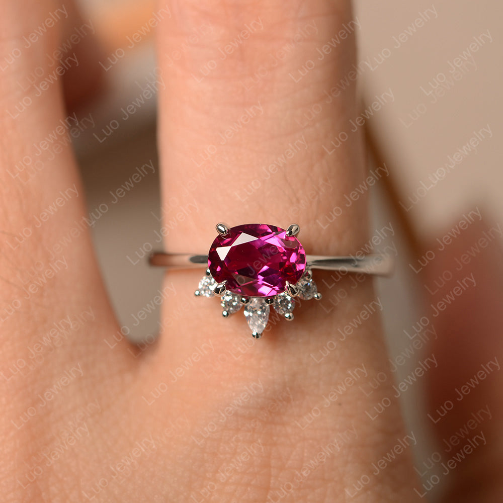 Vintage Ruby Ring East West Oval Cut Ring - LUO Jewelry