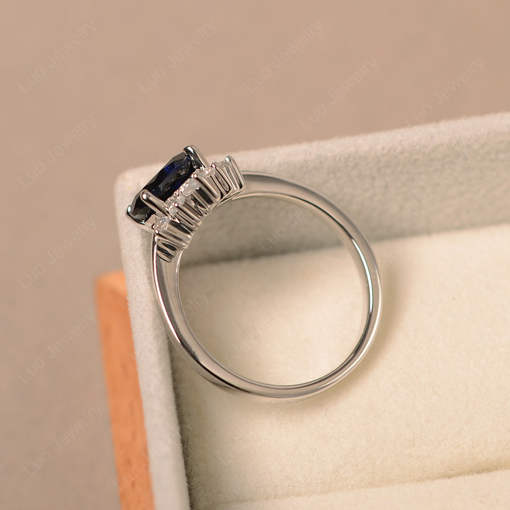 Vintage Lab Sapphire Ring East West Oval Cut Ring - LUO Jewelry