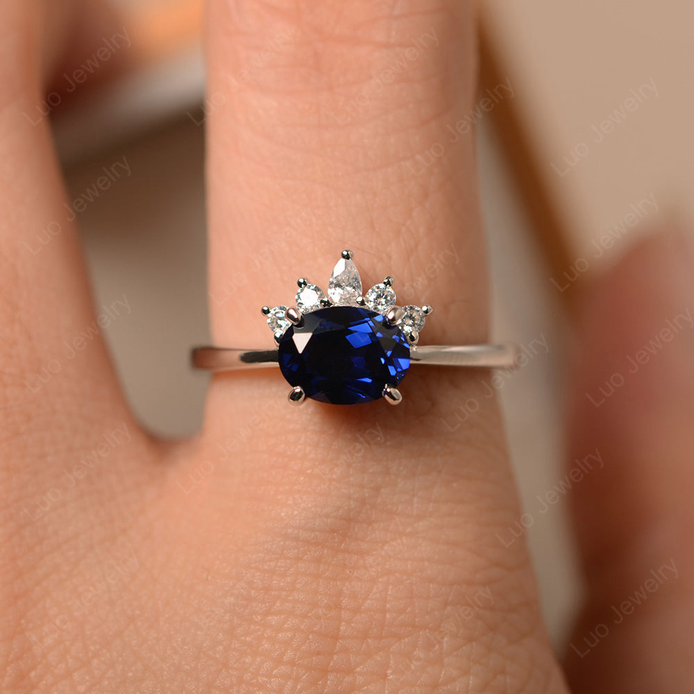 Vintage Lab Sapphire Ring East West Oval Cut Ring - LUO Jewelry