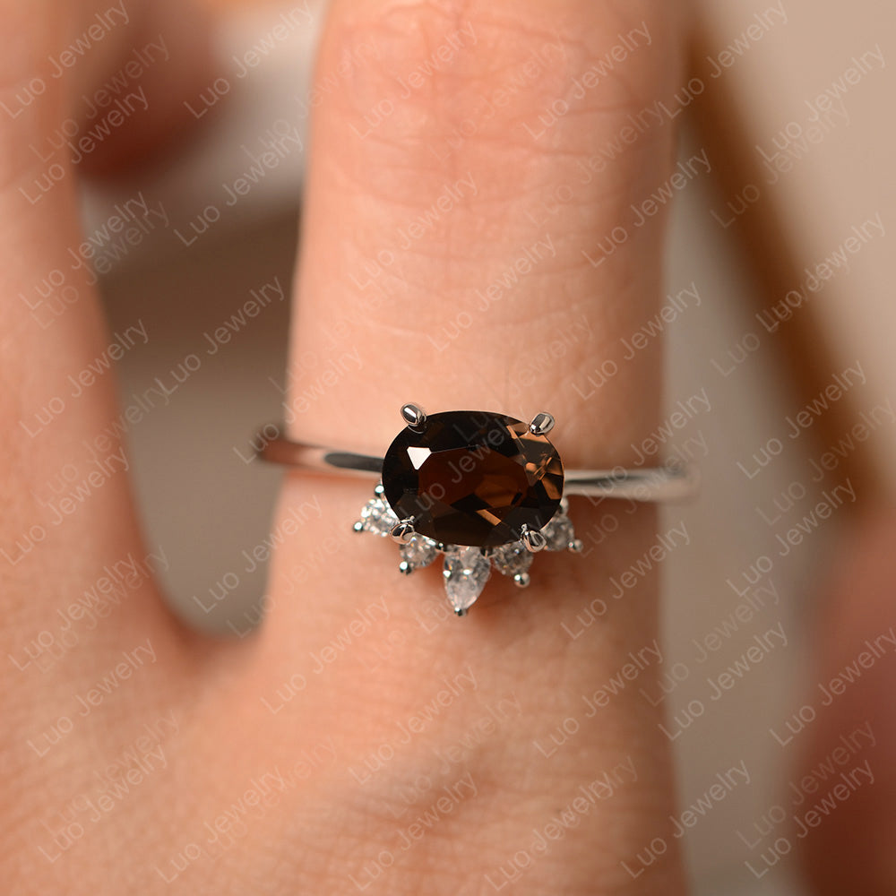 Vintage Smoky Quartz Ring East West Oval Cut Ring - LUO Jewelry
