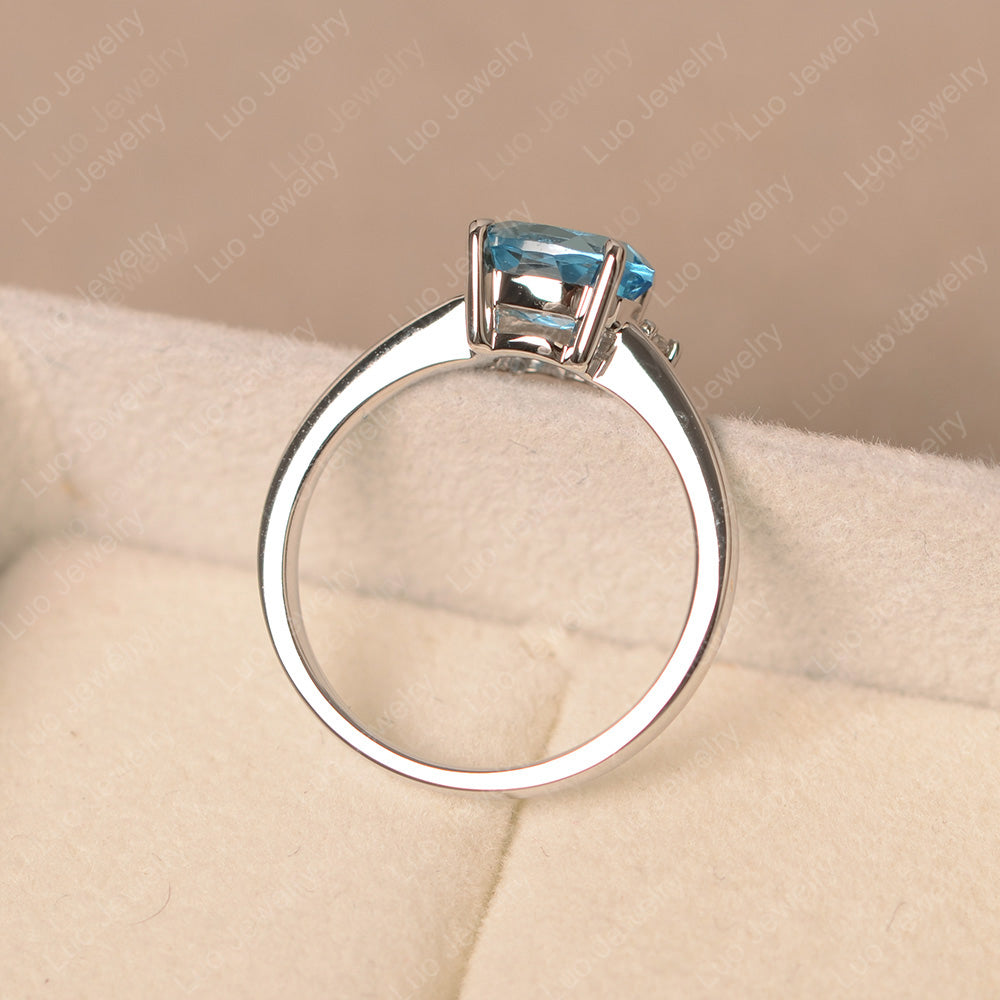 Vintage Swiss Blue Topaz Ring East West Oval Cut Ring - LUO Jewelry