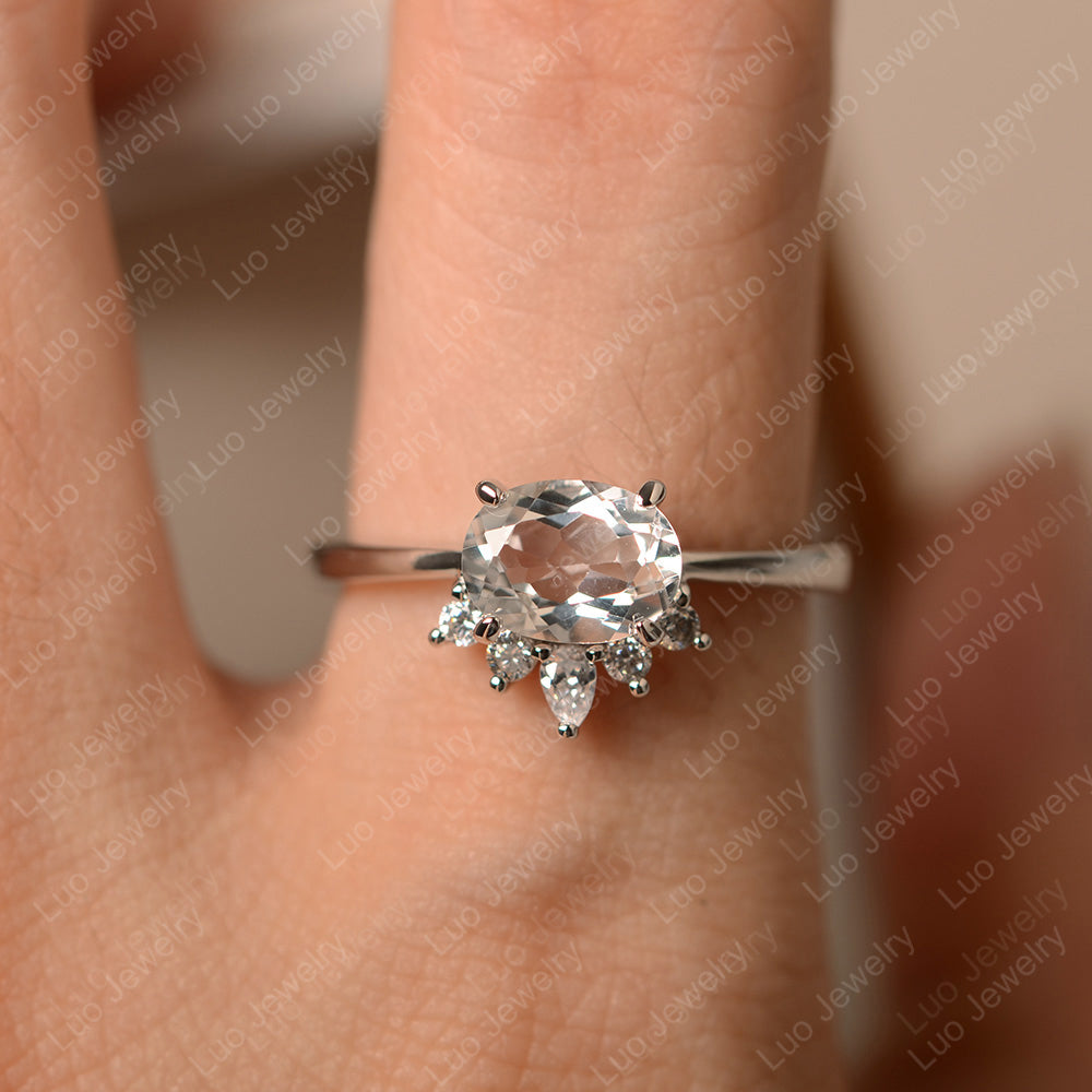 Vintage White Topaz Ring East West Oval Cut Ring - LUO Jewelry