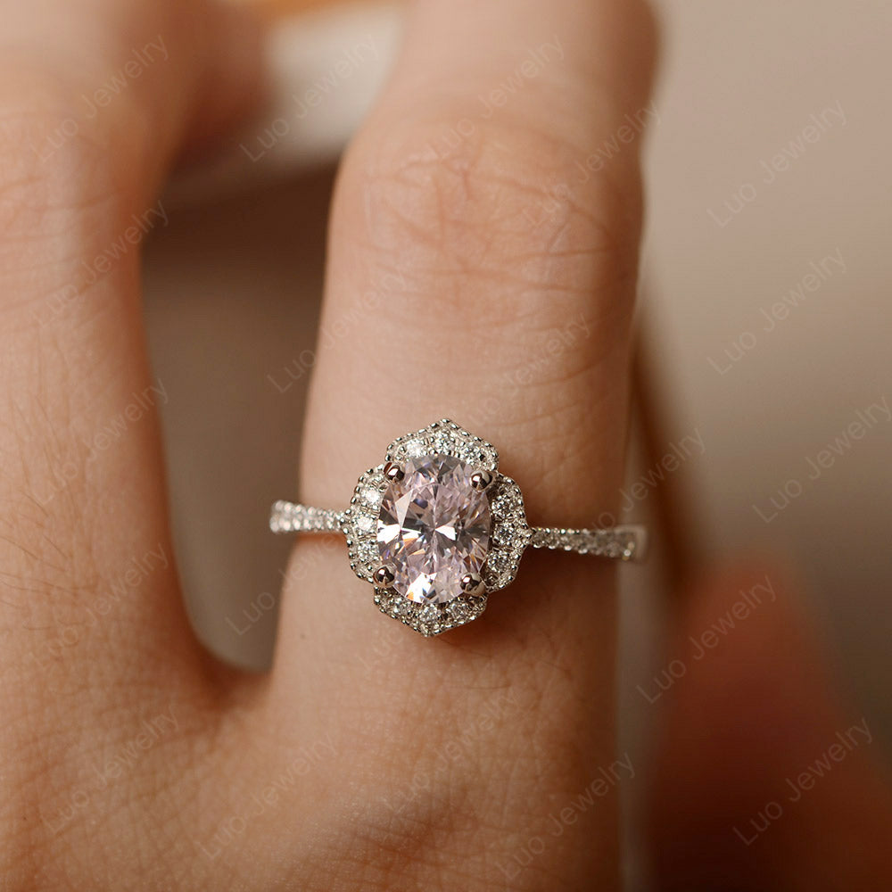 Cubic Zirconia Ring Oval Cut Halo Engagement Ring - LUO Jewelry