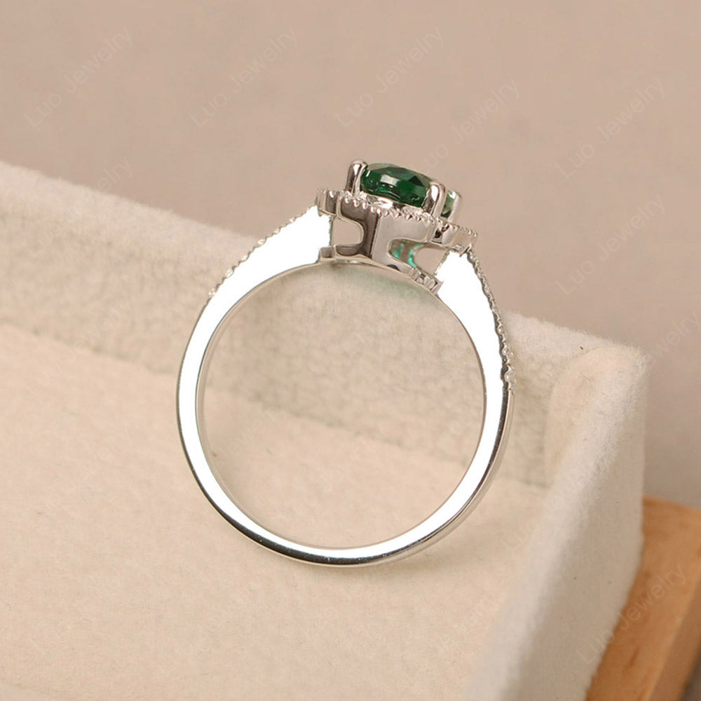 Lab Emerald Ring Oval Cut Halo Engagement Ring - LUO Jewelry