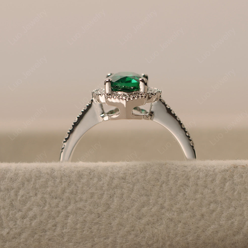 Lab Emerald Ring Oval Cut Halo Engagement Ring - LUO Jewelry