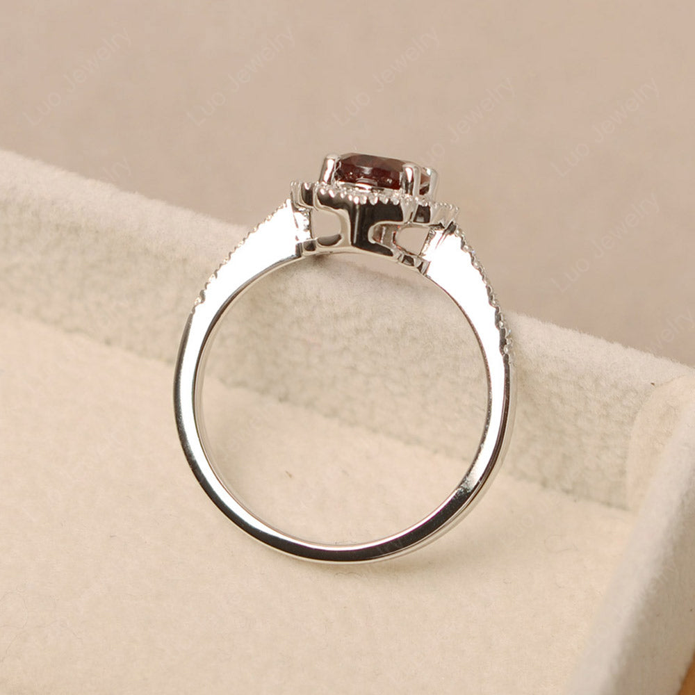Garnet Ring Oval Cut Halo Engagement Ring - LUO Jewelry