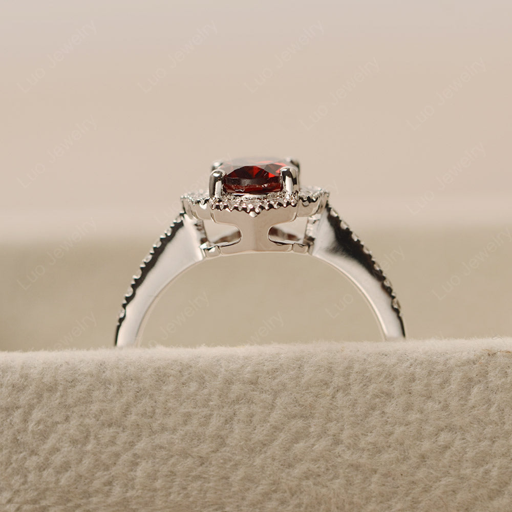 Garnet Ring Oval Cut Halo Engagement Ring - LUO Jewelry