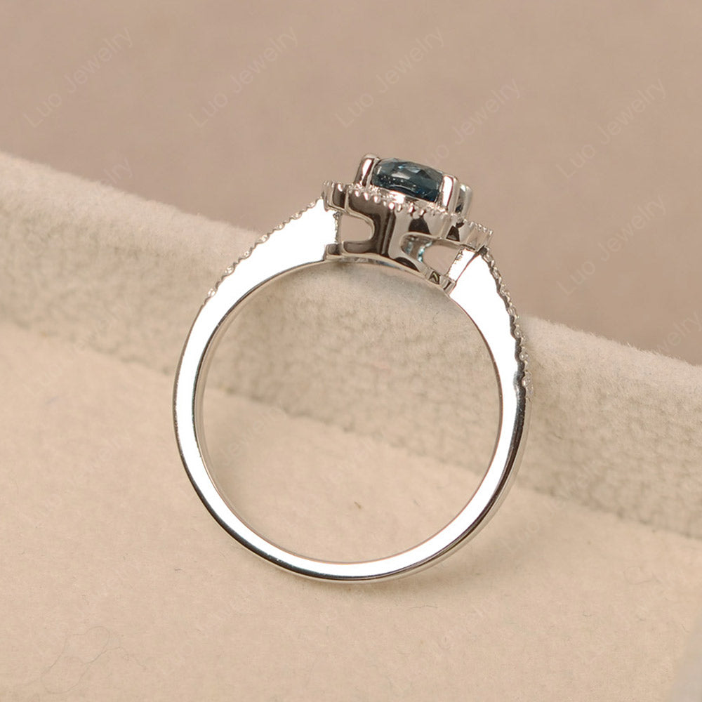 London Blue Topaz Ring Oval Cut Halo Engagement Ring - LUO Jewelry