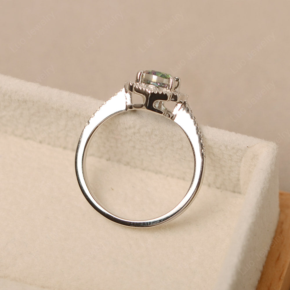 Mystic Topaz Ring Oval Cut Halo Engagement Ring - LUO Jewelry