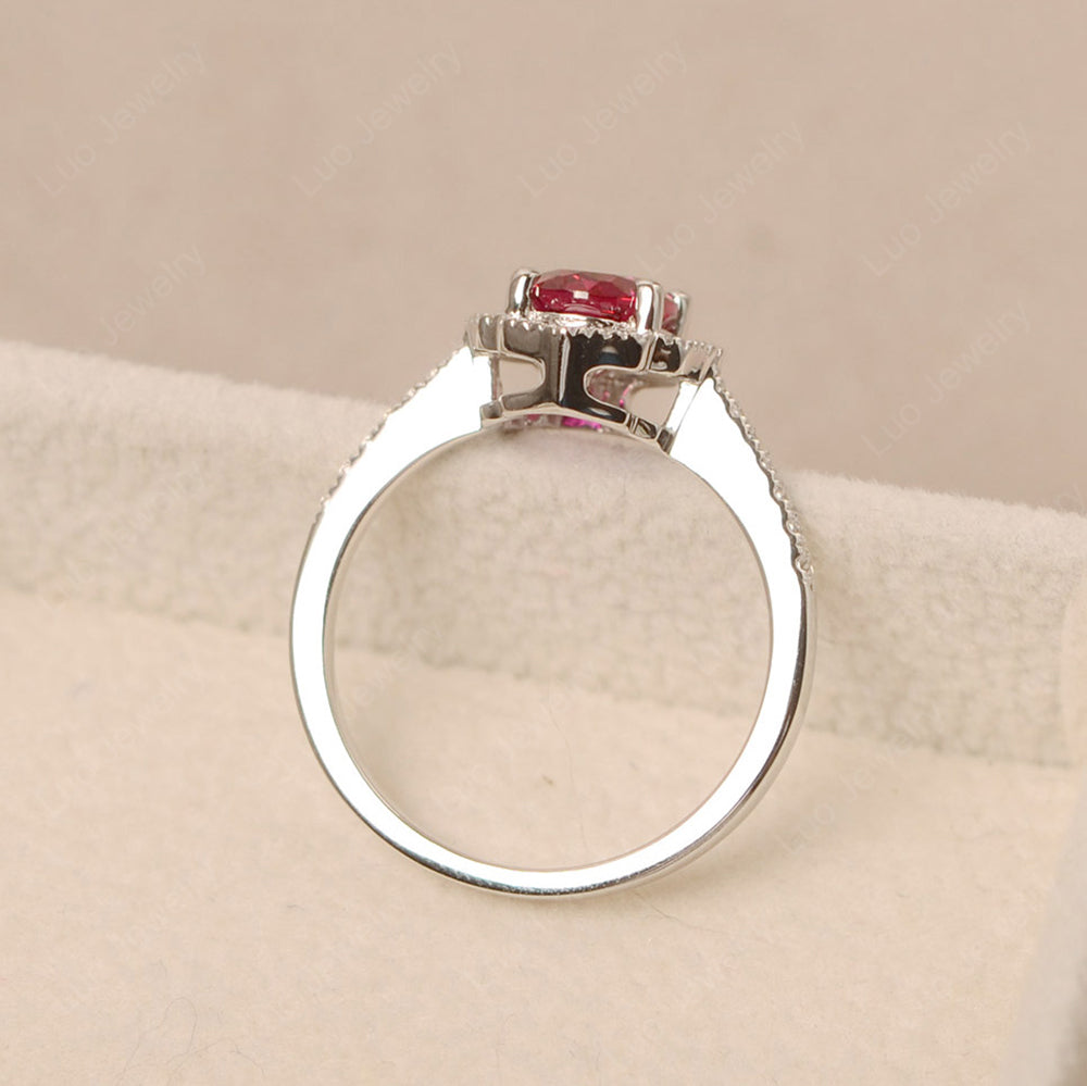 Ruby Ring Oval Cut Halo Engagement Ring - LUO Jewelry
