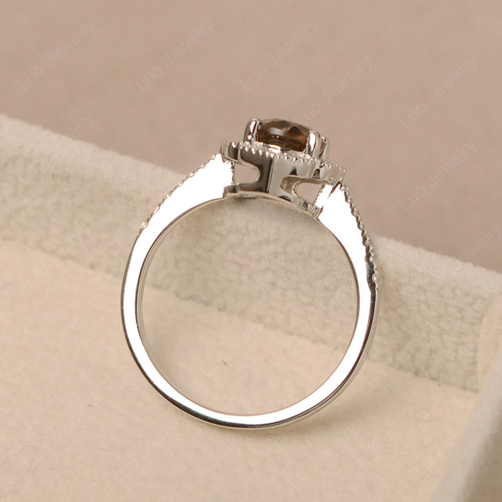 Smoky Quartz Ring Oval Cut Halo Engagement Ring - LUO Jewelry