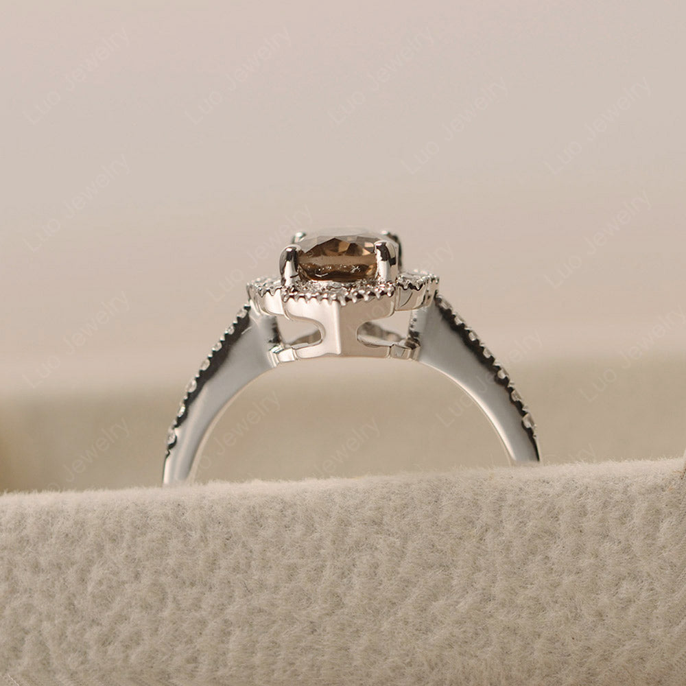Smoky Quartz Ring Oval Cut Halo Engagement Ring - LUO Jewelry