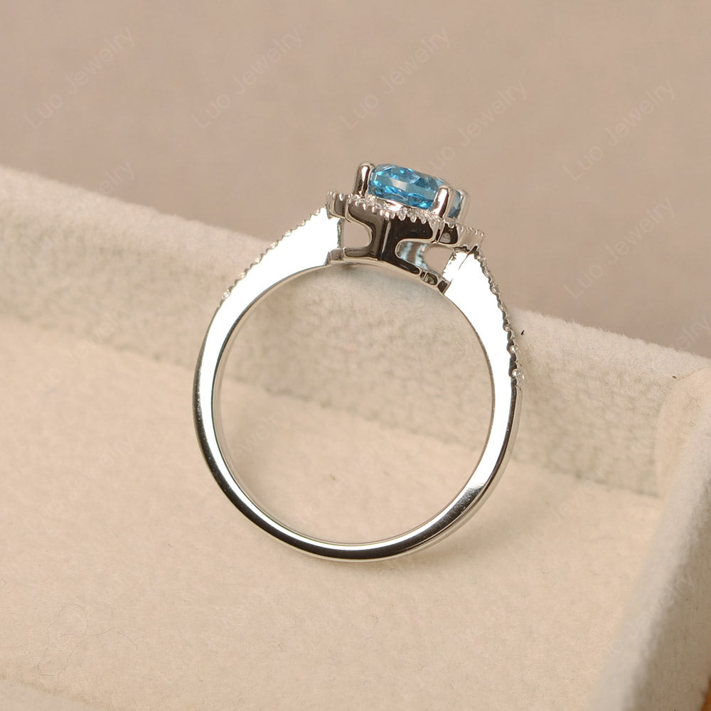Swiss Blue Topaz Ring Oval Cut Halo Engagement Ring - LUO Jewelry