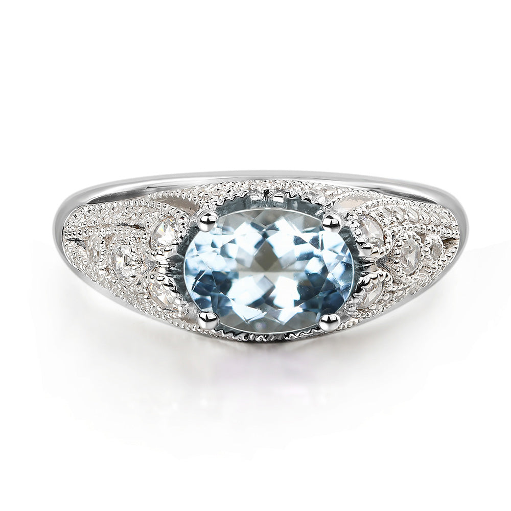 Vintage Horizontal Oval Cut Aquamarine Ring - LUO Jewelry