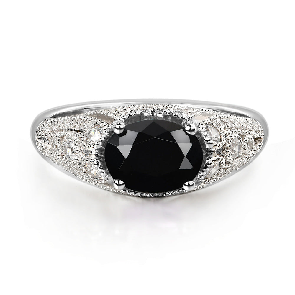 Vintage Horizontal Oval Cut Black Spinel Ring - LUO Jewelry