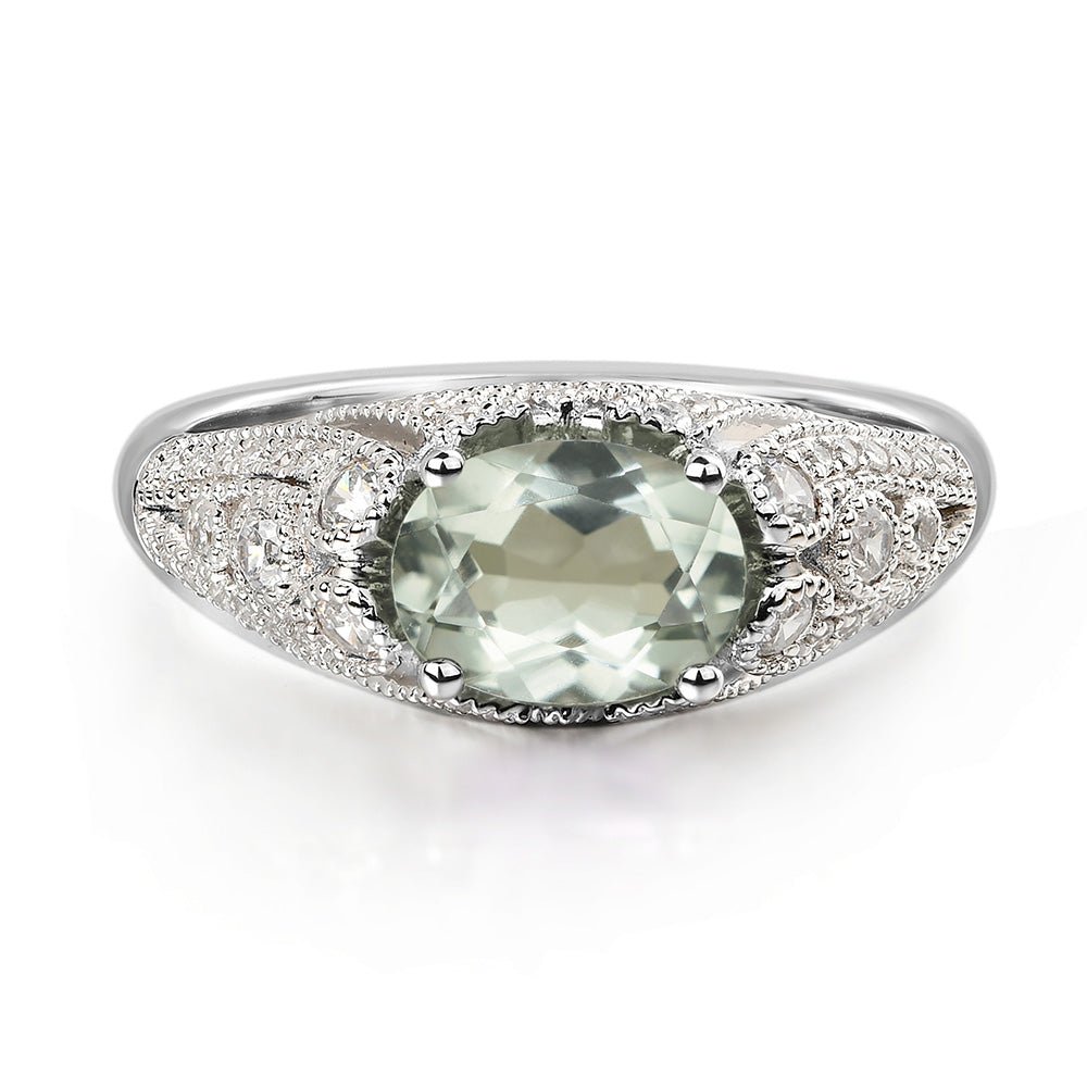 Vintage Horizontal Oval Cut Green Amethyst Ring - LUO Jewelry