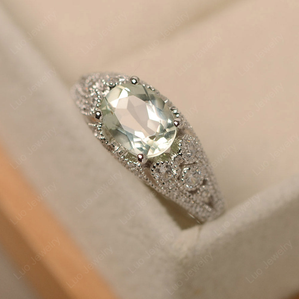 Vintage Horizontal Oval Cut Green Amethyst Ring - LUO Jewelry