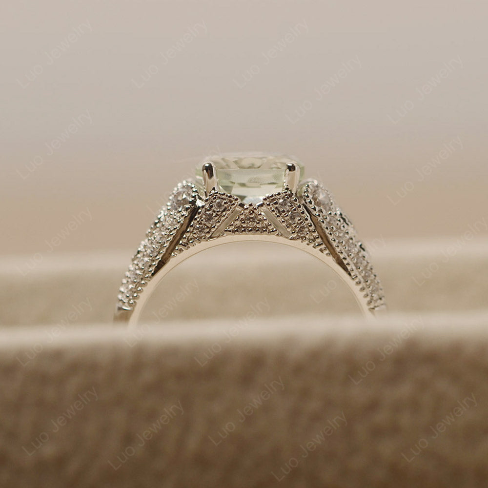 Vintage Horizontal Oval Cut Green Amethyst Ring - LUO Jewelry