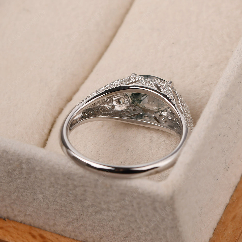 Vintage Horizontal Oval Cut Moss Agate Ring - LUO Jewelry