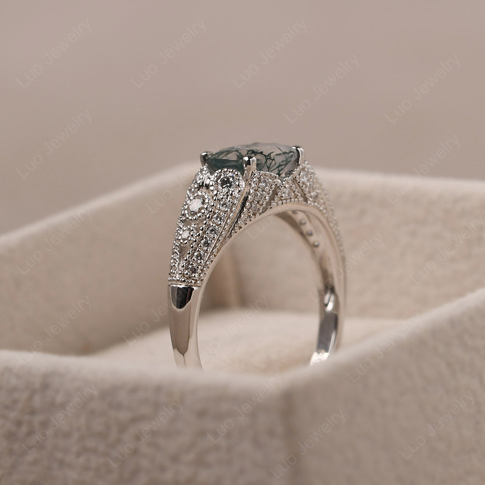 Vintage Horizontal Oval Cut Moss Agate Ring - LUO Jewelry