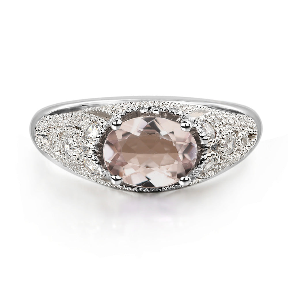 Vintage Horizontal Oval Cut Morganite Ring - LUO Jewelry